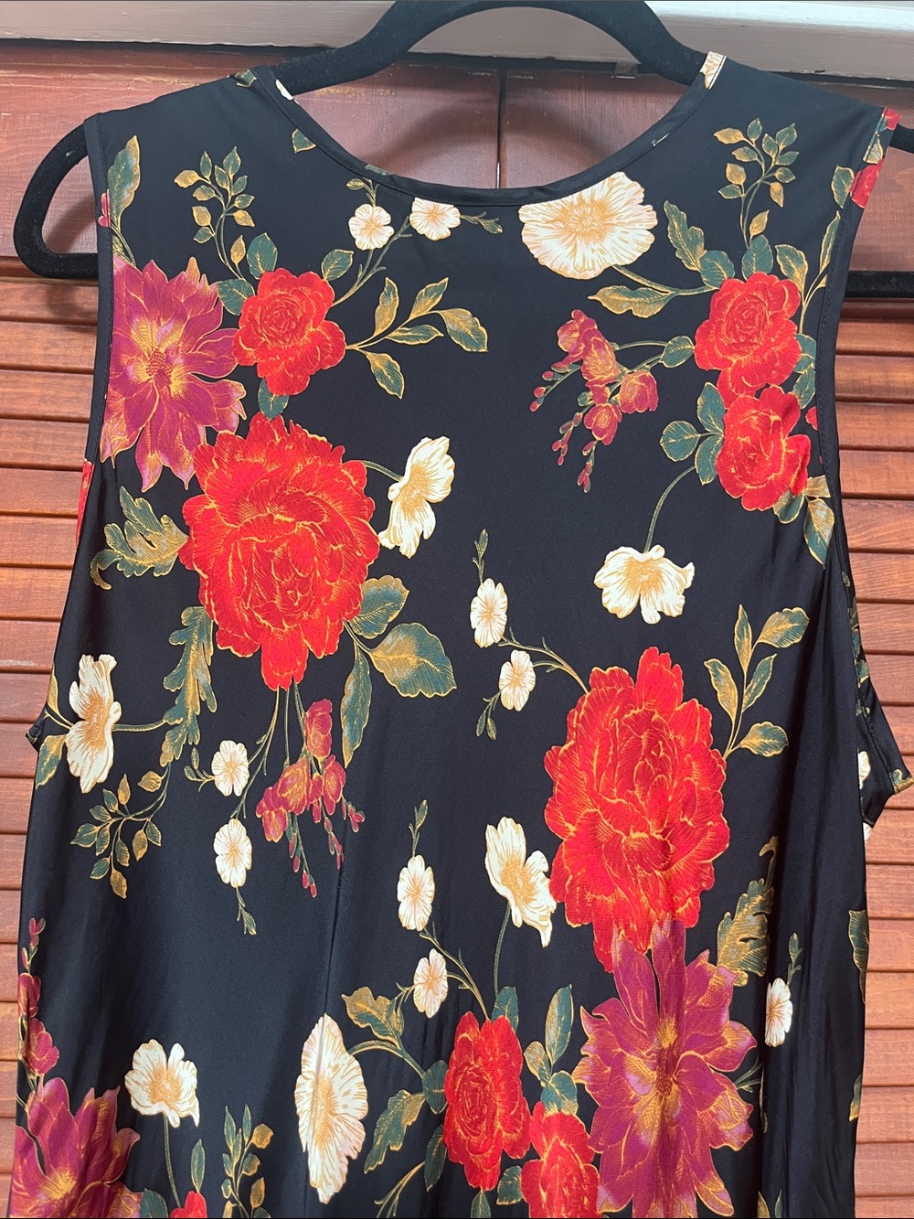 GAP Black Tank Top with Red & Cream Floral Print